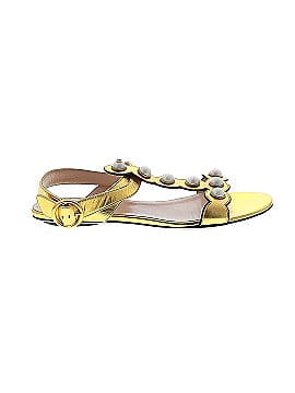 Gucci Willow Gold leather Faux Pearl Embellished GG Logo Flat Thong Sandals (view 1)