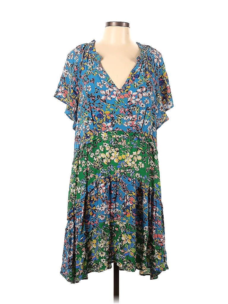 Anthropologie 100% Viscose Floral Multi Color Blue Casual Dress Size L ...