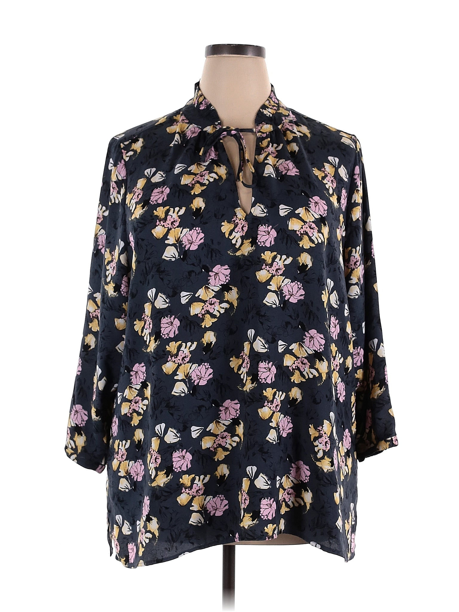 Halogen 100 Polyester Floral Black Long Sleeve Blouse Size 3x Plus