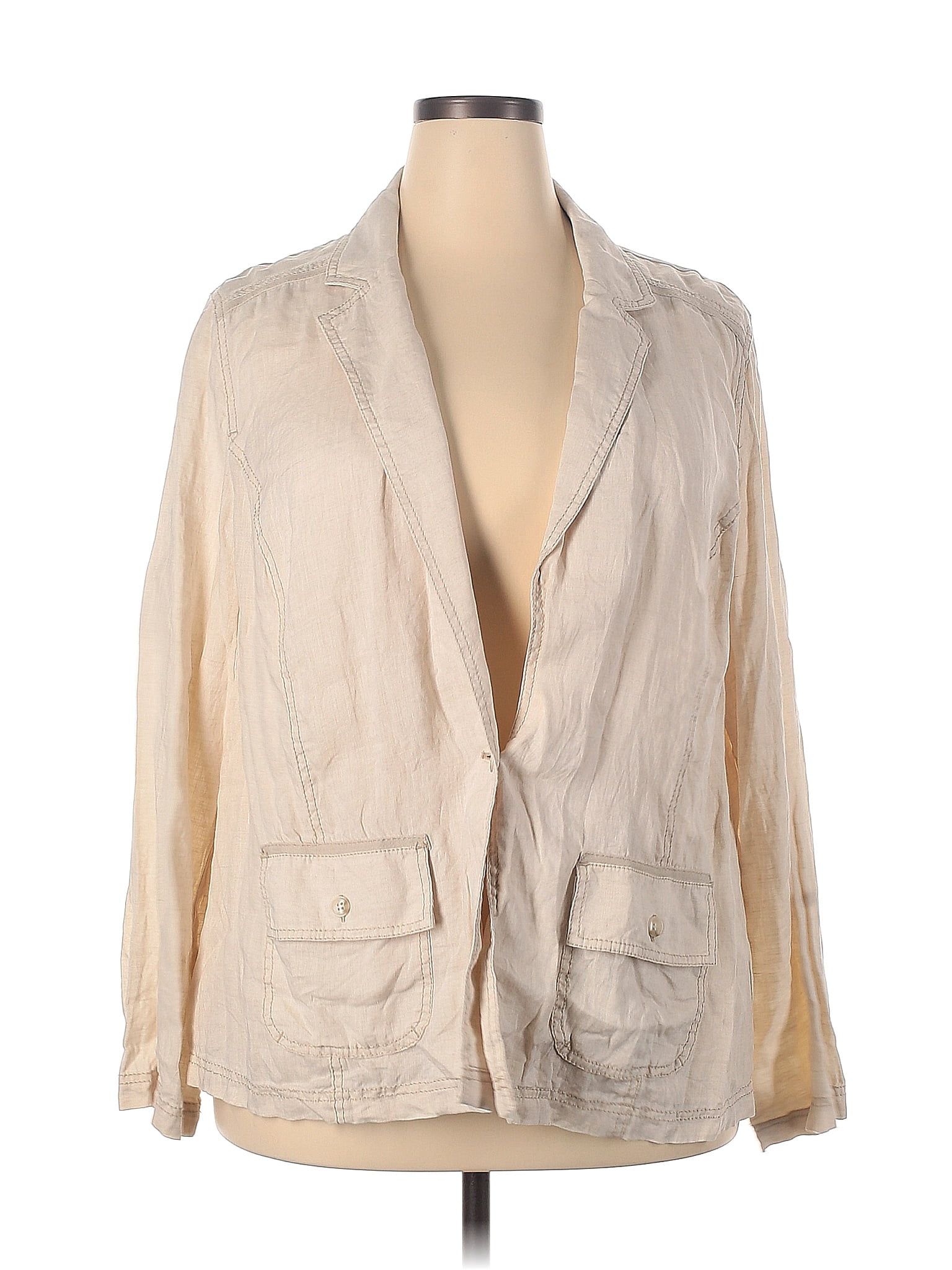 Caslon 100 Linen Solid Tan Ivory Jacket Size 2x Plus 59 Off Thredup