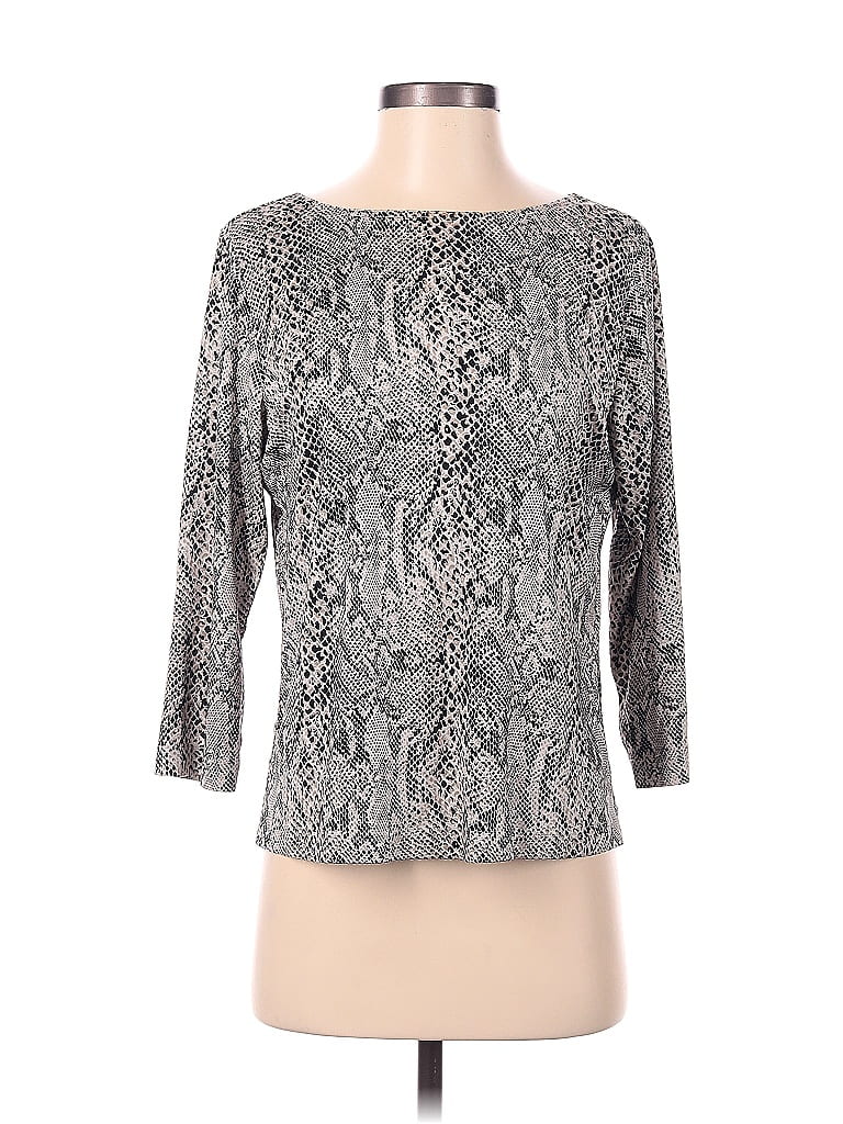 Pre-owned Doncaster Collection 3/4 Sleeve Silk Top Gray Boatneck Tops