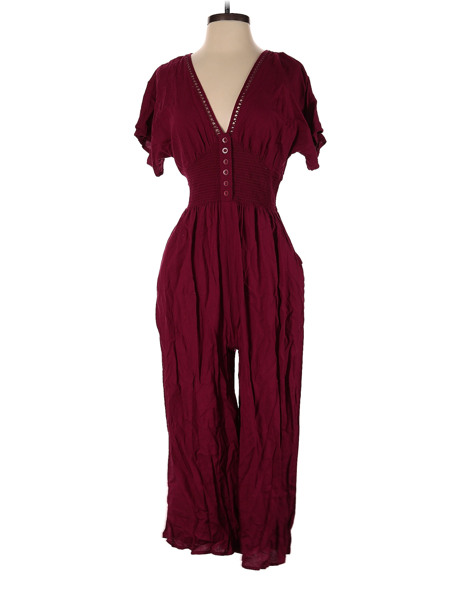 Patrons of Peace 100% Rayon Solid Maroon Burgundy Jumpsuit Size M - 71% 