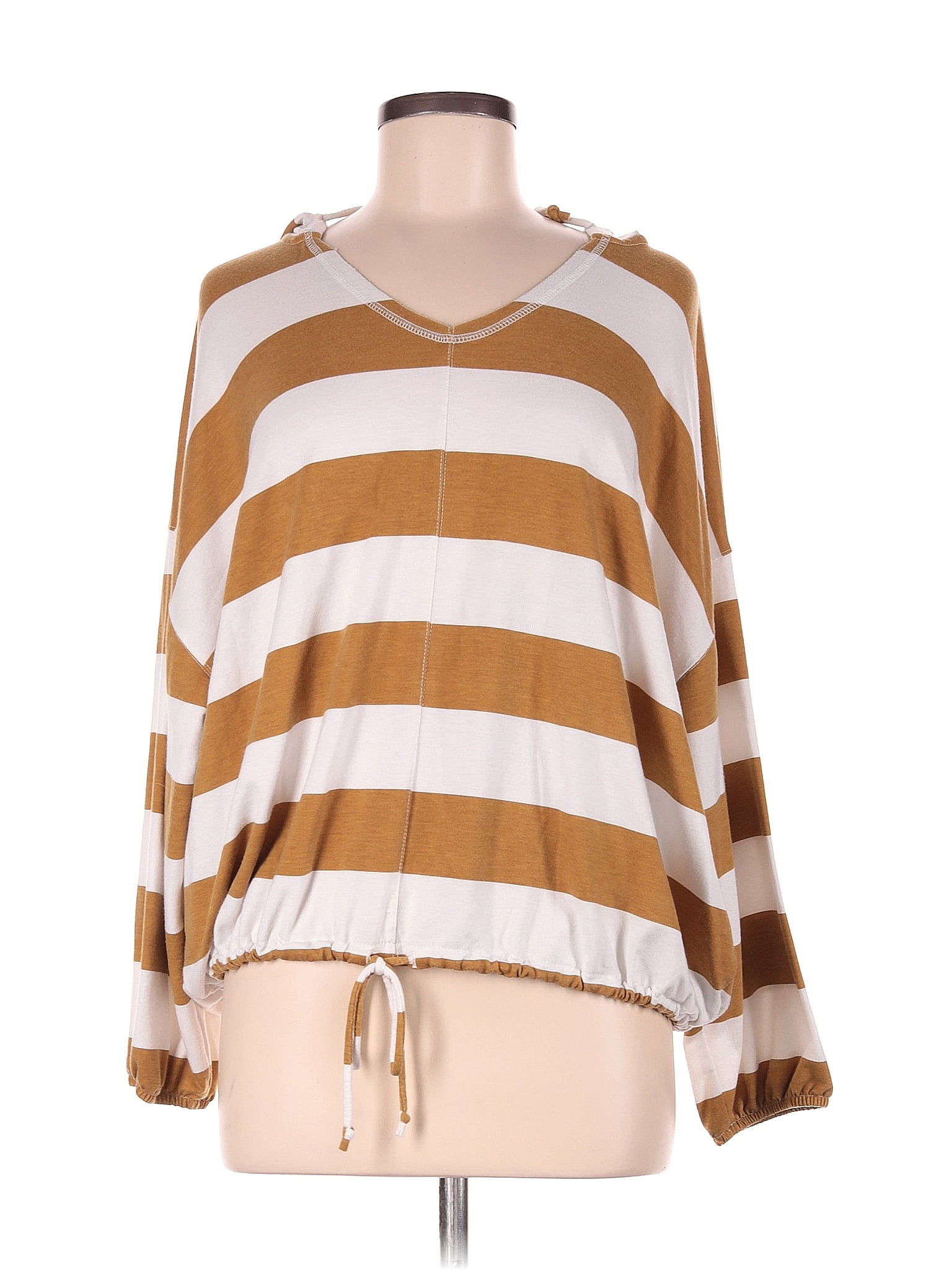 Aerie Stripes Brown Pullover Hoodie Size M - 54% off