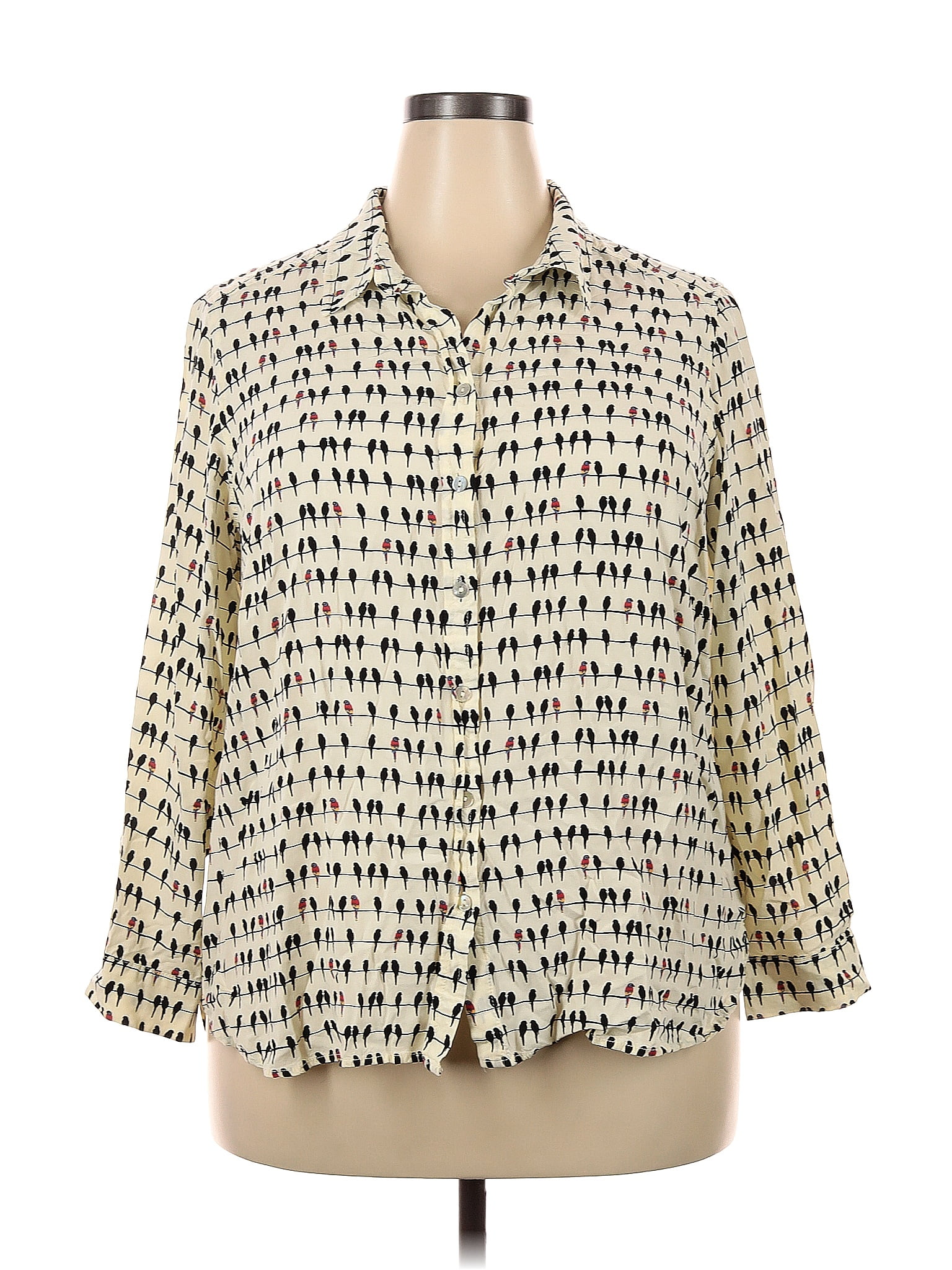 Jane and Delancey 100% Rayon Ivory Long Sleeve Blouse Size 2X (Plus ...