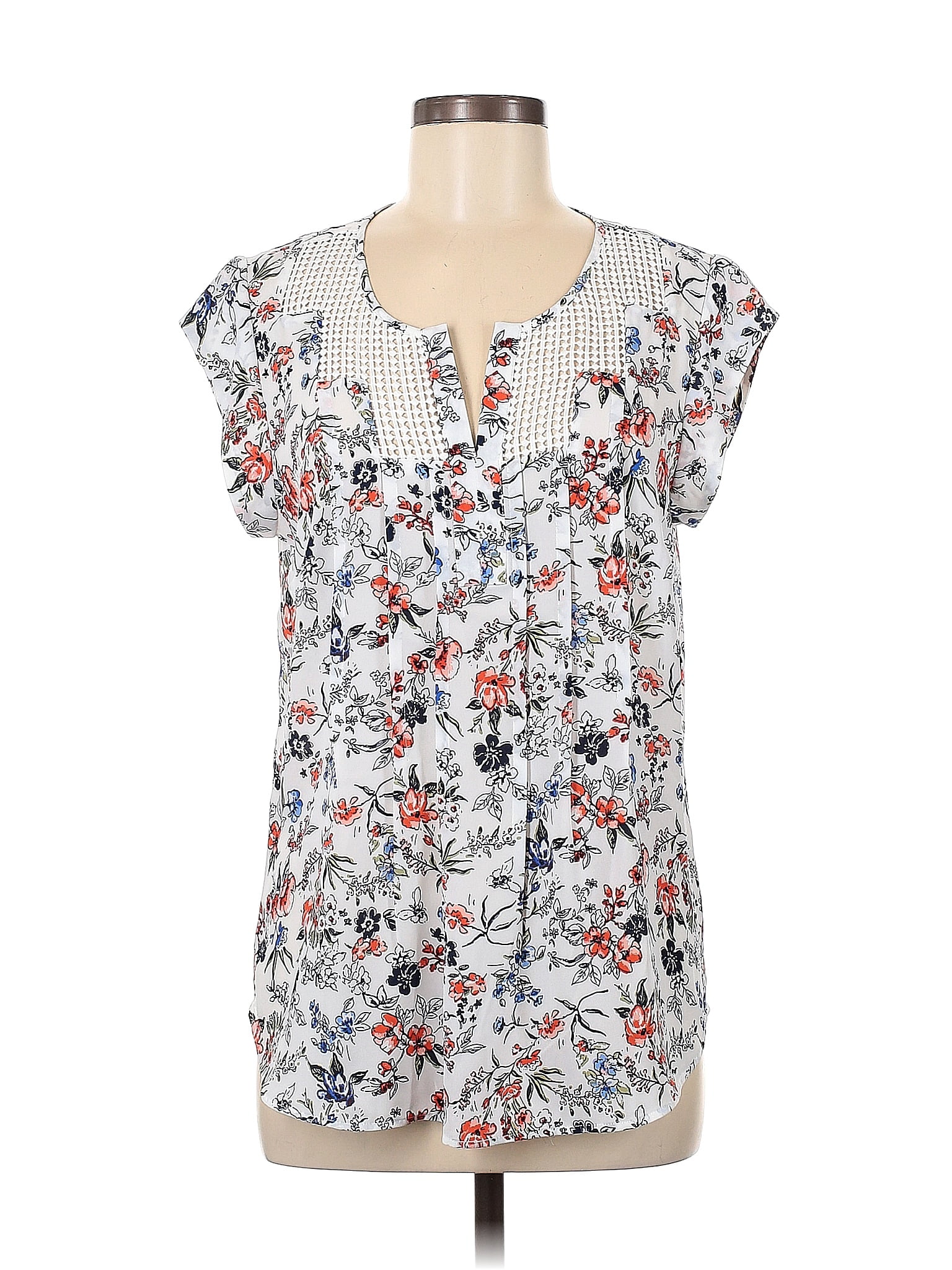 Daniel Rainn 100% Polyester Floral White Short Sleeve Blouse Size M ...