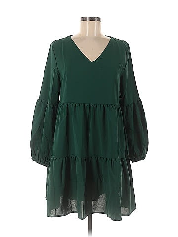 Unbranded 100% Dacron Solid Green Casual Dress Size M - 49% off