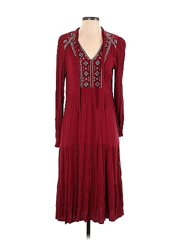 Knox Rose 100% Rayon Solid Maroon Burgundy Casual Dress Size S