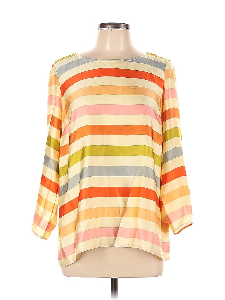 Outback Red 100% Polyester Stripes Orange Long Sleeve Blouse Size L - photo 1