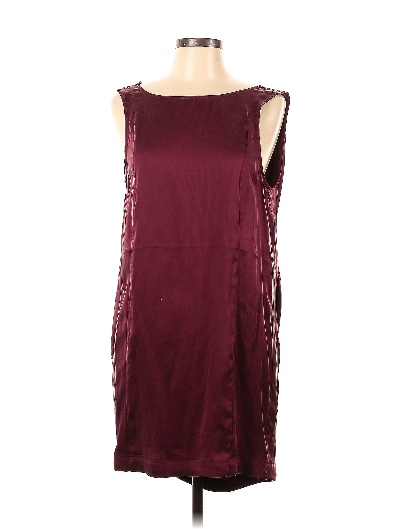 Pop Cph 100 Silk Color Block Solid Maroon Burgundy Casual Dress Size M