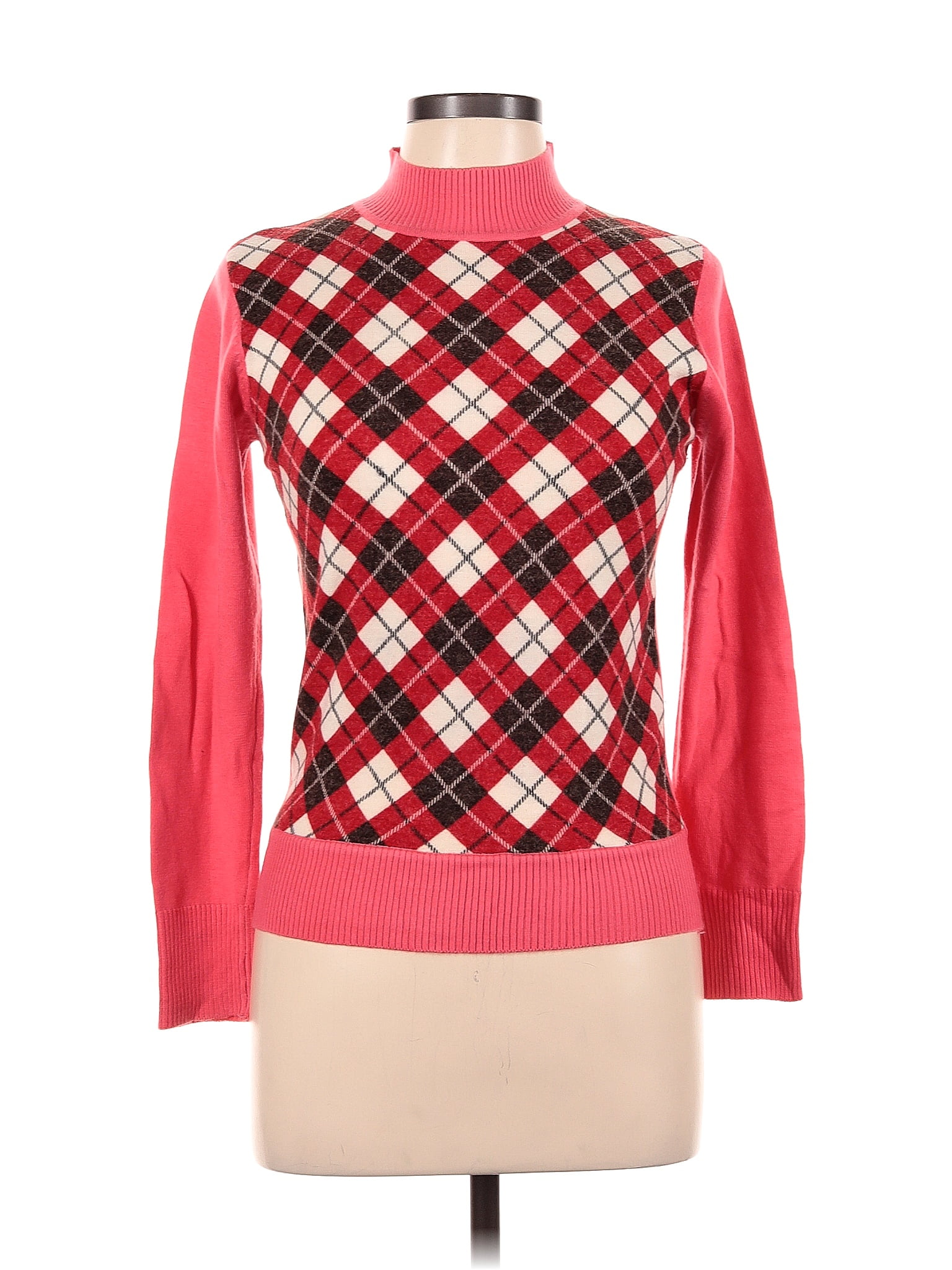 Cable & Gauge Color Block Plaid Red Turtleneck Sweater Size M - 52