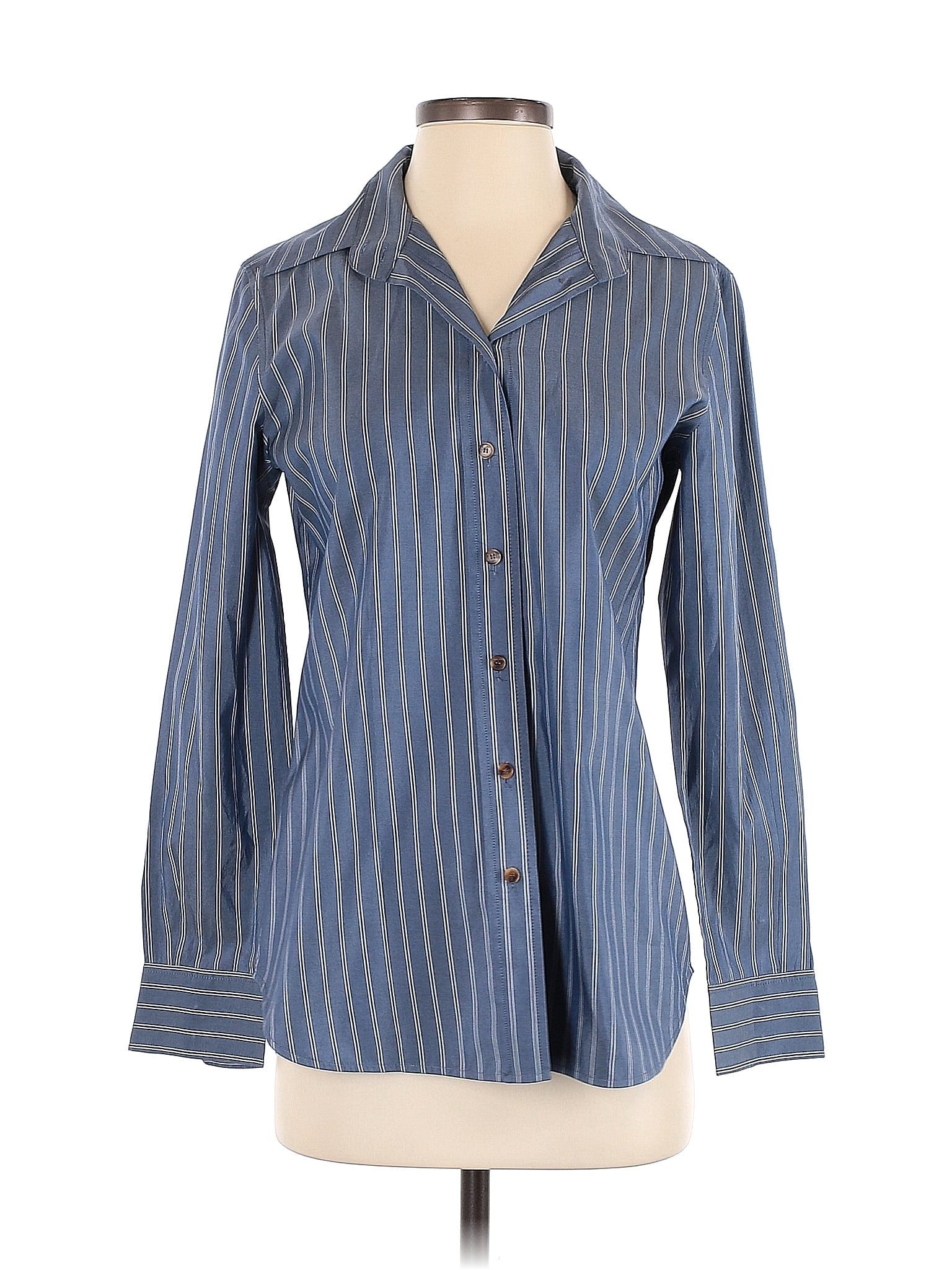 Lafayette 148 New York Stripes Blue Long Sleeve Button-Down Shirt Size ...