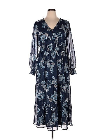 Lucky Brand 100% Polyester Floral Navy Blue Casual Dress Size XL - 62% off