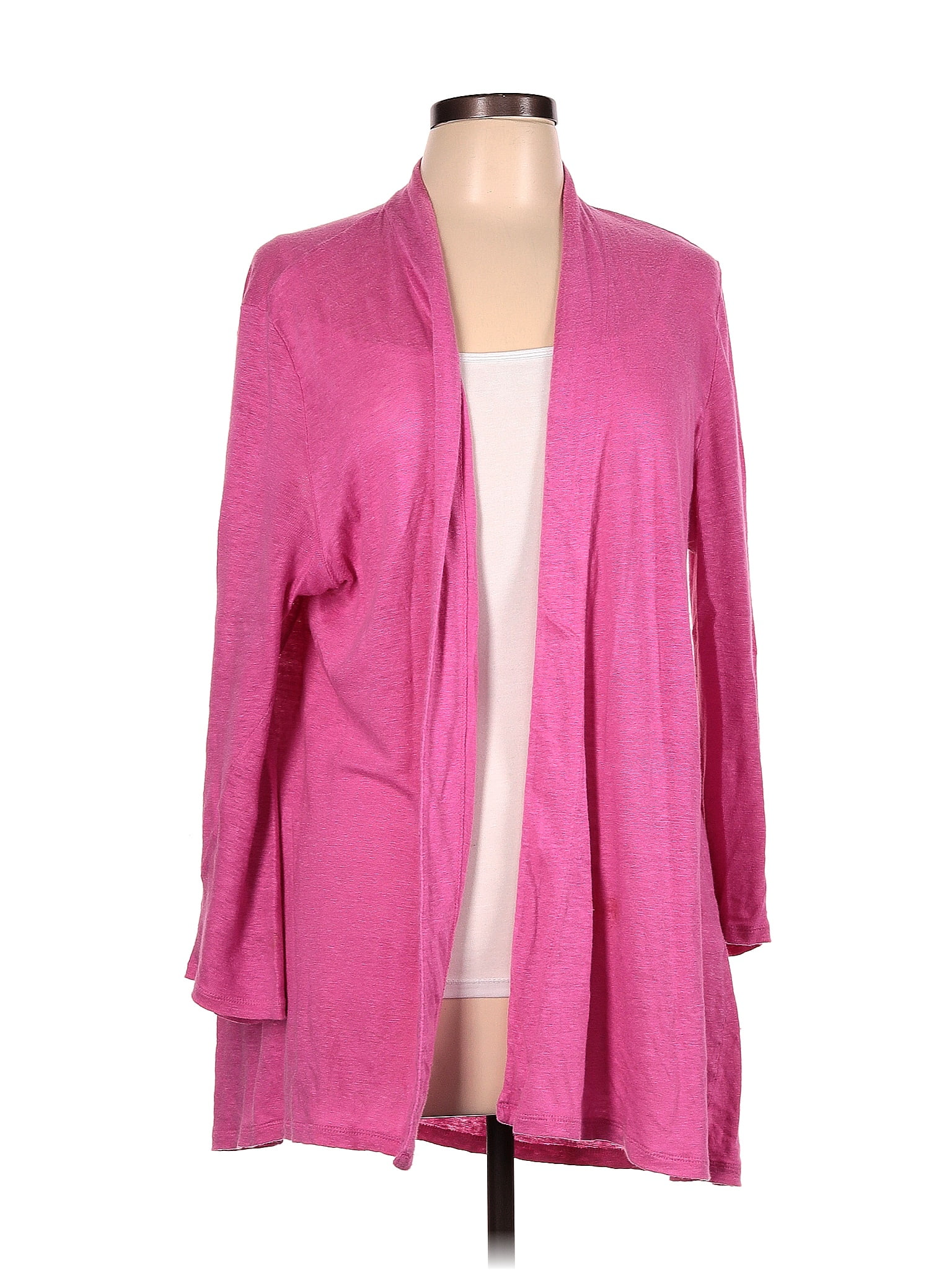 J Jill 100 Linen Color Block Solid Pink Cardigan Size L 69 Off