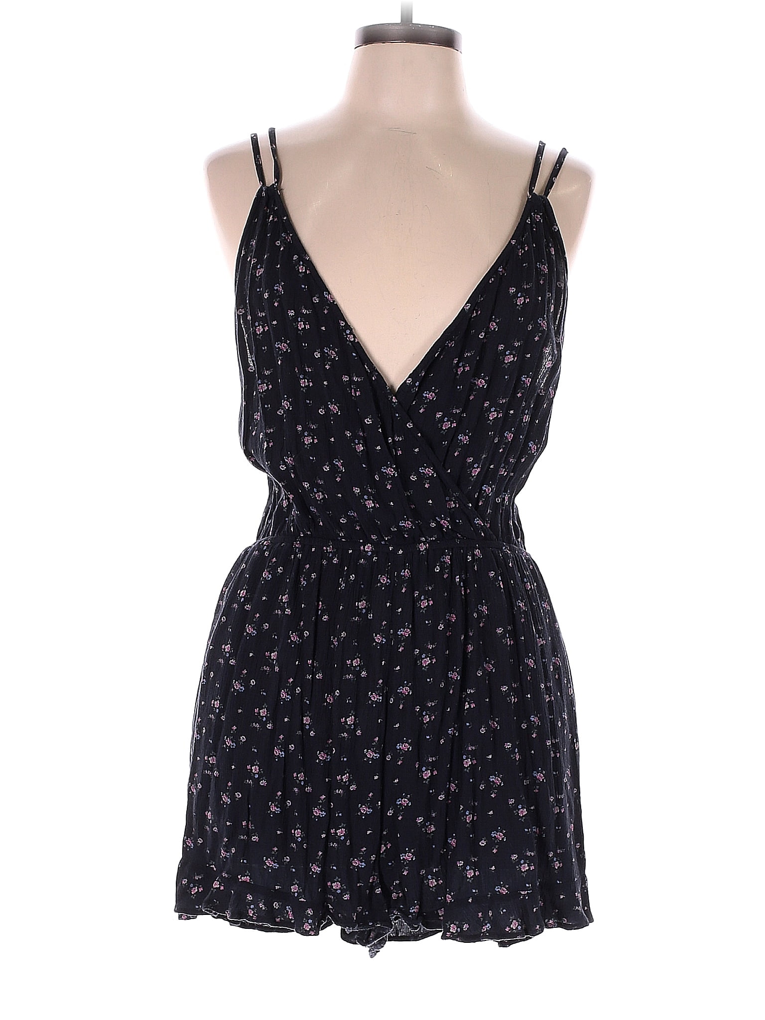 American Eagle Outfitters 100% Viscose Floral Black Romper Size M - 56% ...