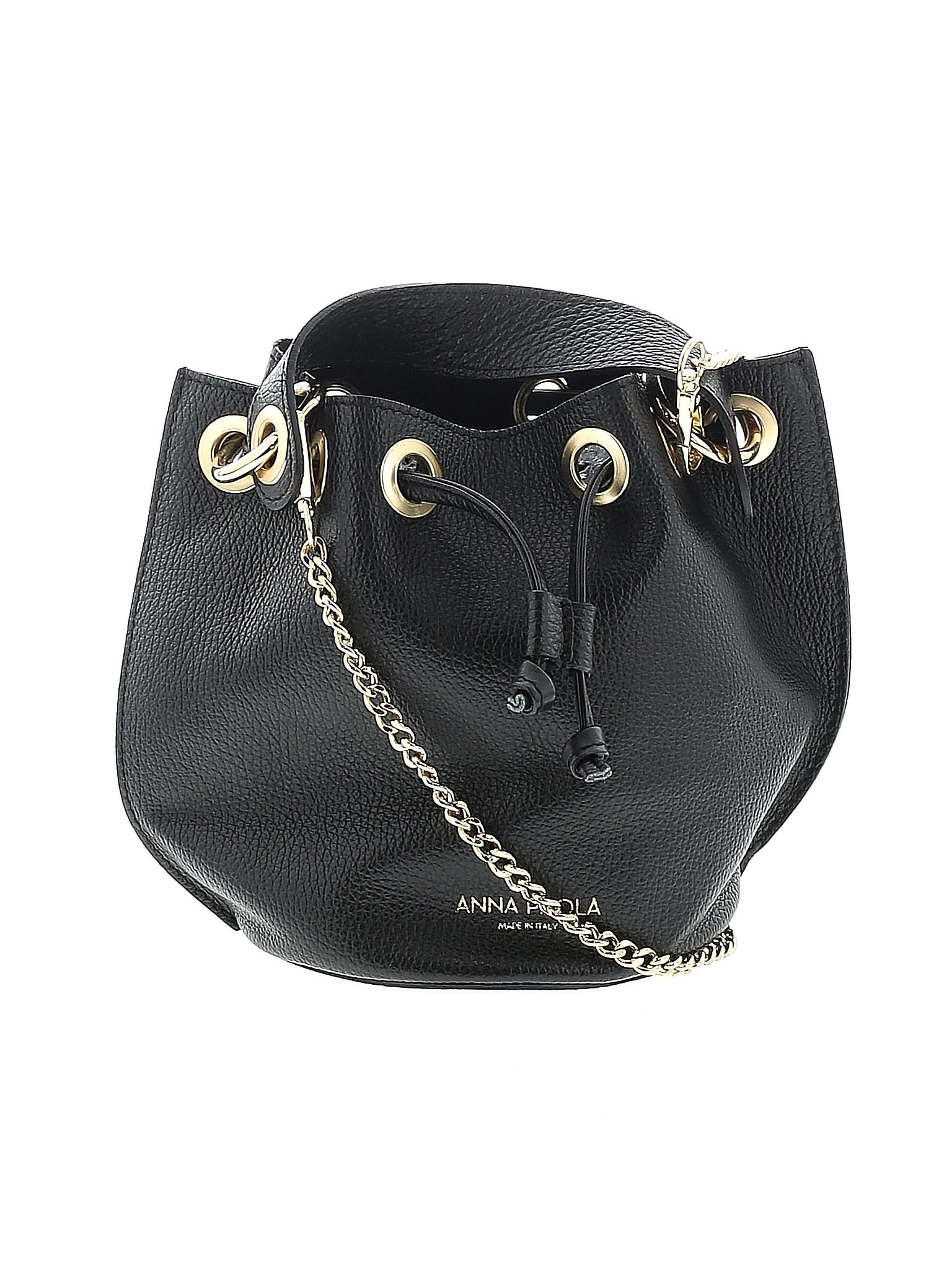 Anna Paola 100% Leather Solid Black Leather Bucket Bag One Size - 77% ...