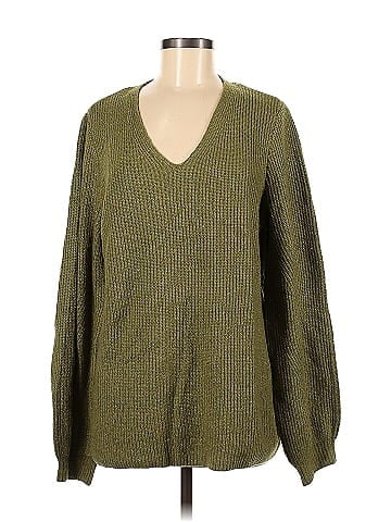 J.Jill Color Block Solid Green Pullover Sweater Size M (Tall) - 61% off