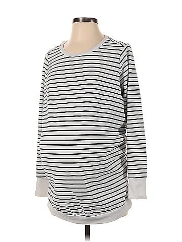 Isabel Maternity Color Block Stripes White Sweatshirt Size S