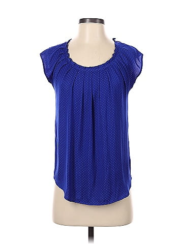 LC Lauren Conrad 100% Polyester Polka Dots Sapphire Blue Short Sleeve  Blouse Size S - 64% off