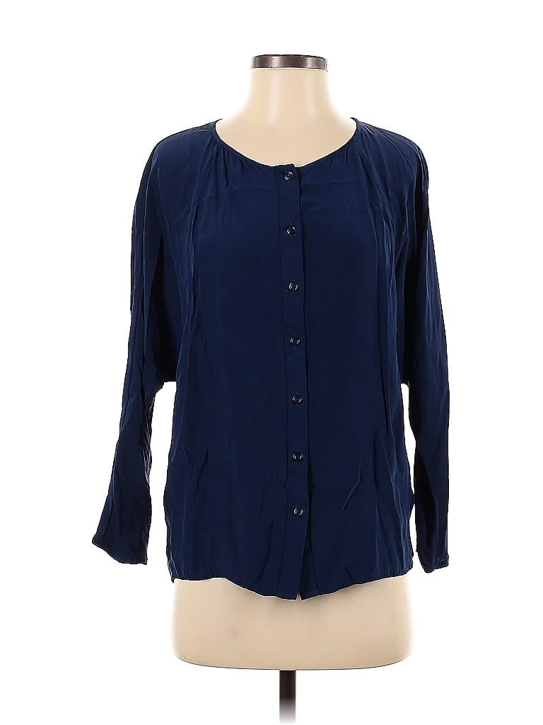 Gallery Couture 100% Silk Blue Long Sleeve Silk Top Size XS - photo 1