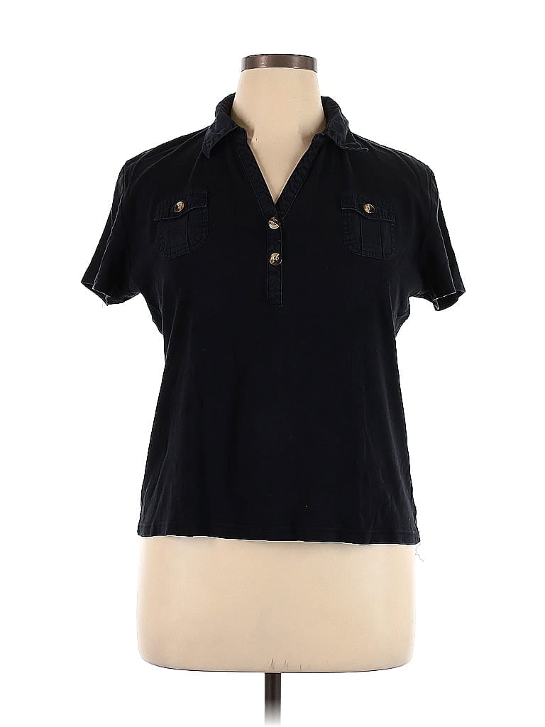 Karen Scott 100% Cotton Black Short Sleeve Button-Down Shirt Size XL - photo 1