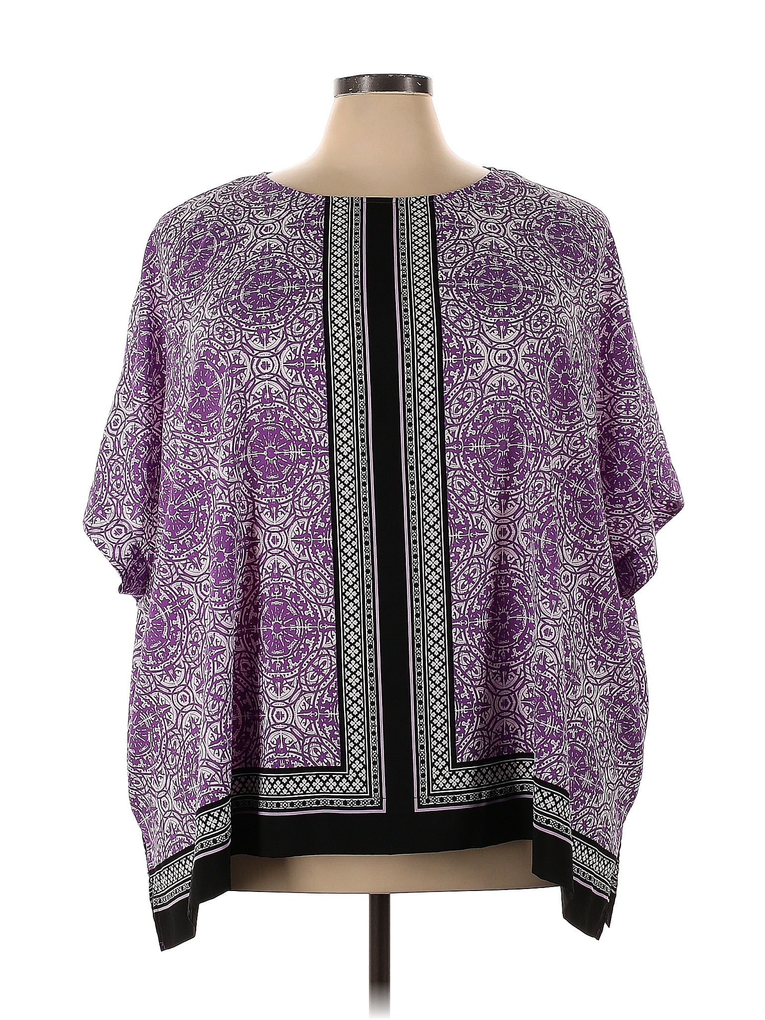 Croft Barrow 100 Polyester Color Block Purple 3 4 Sleeve Blouse