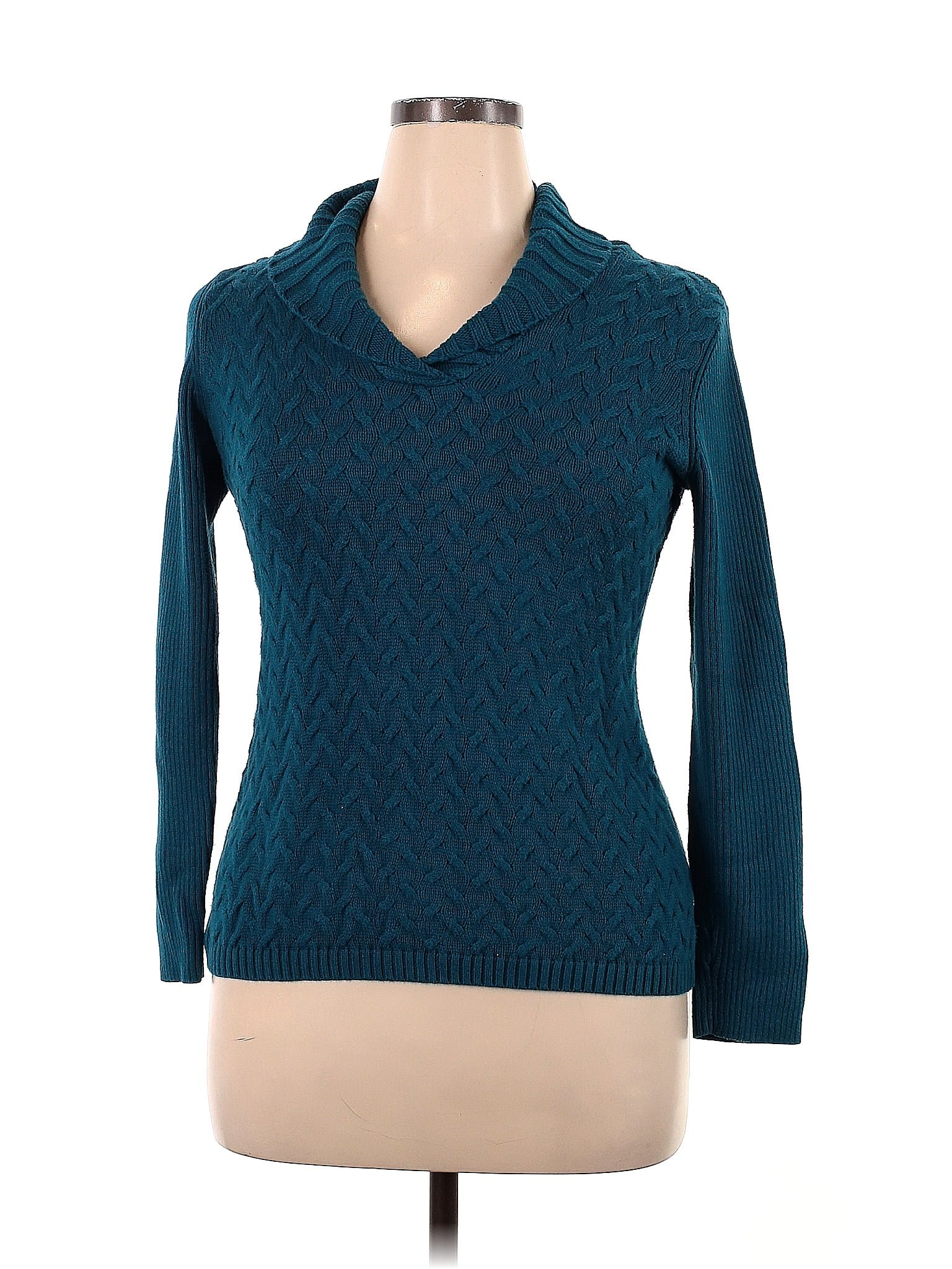 Coldwater Creek Chevron-herringbone Color Block Teal Turtleneck Sweater ...