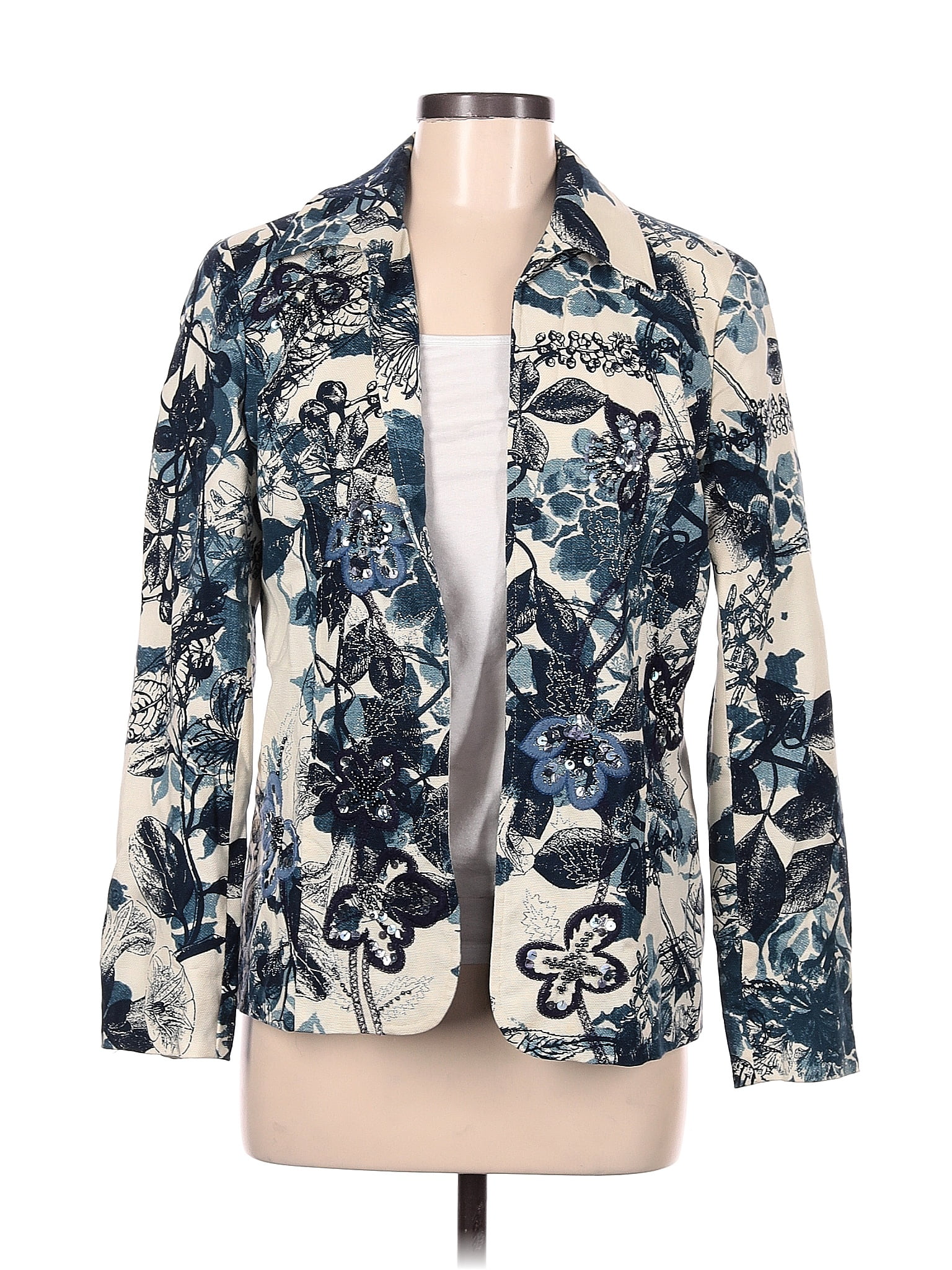 Coldwater Creek 100% Cotton Floral Ivory Blue Jacket Size 8 - 70% off ...