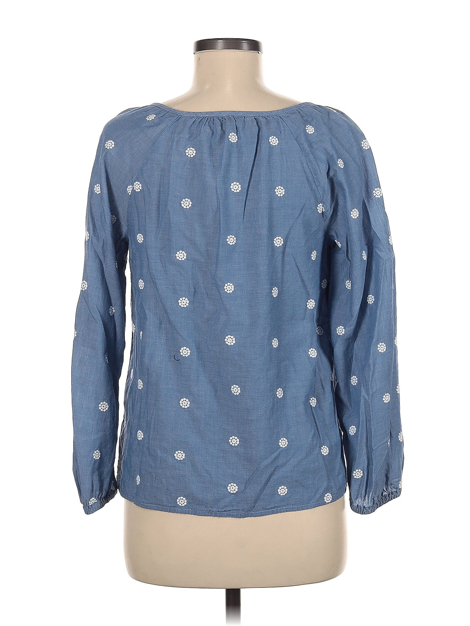 Talbots 100% Cotton Polka Dots Blue Long Sleeve Blouse Size M (Petite) -  80% off