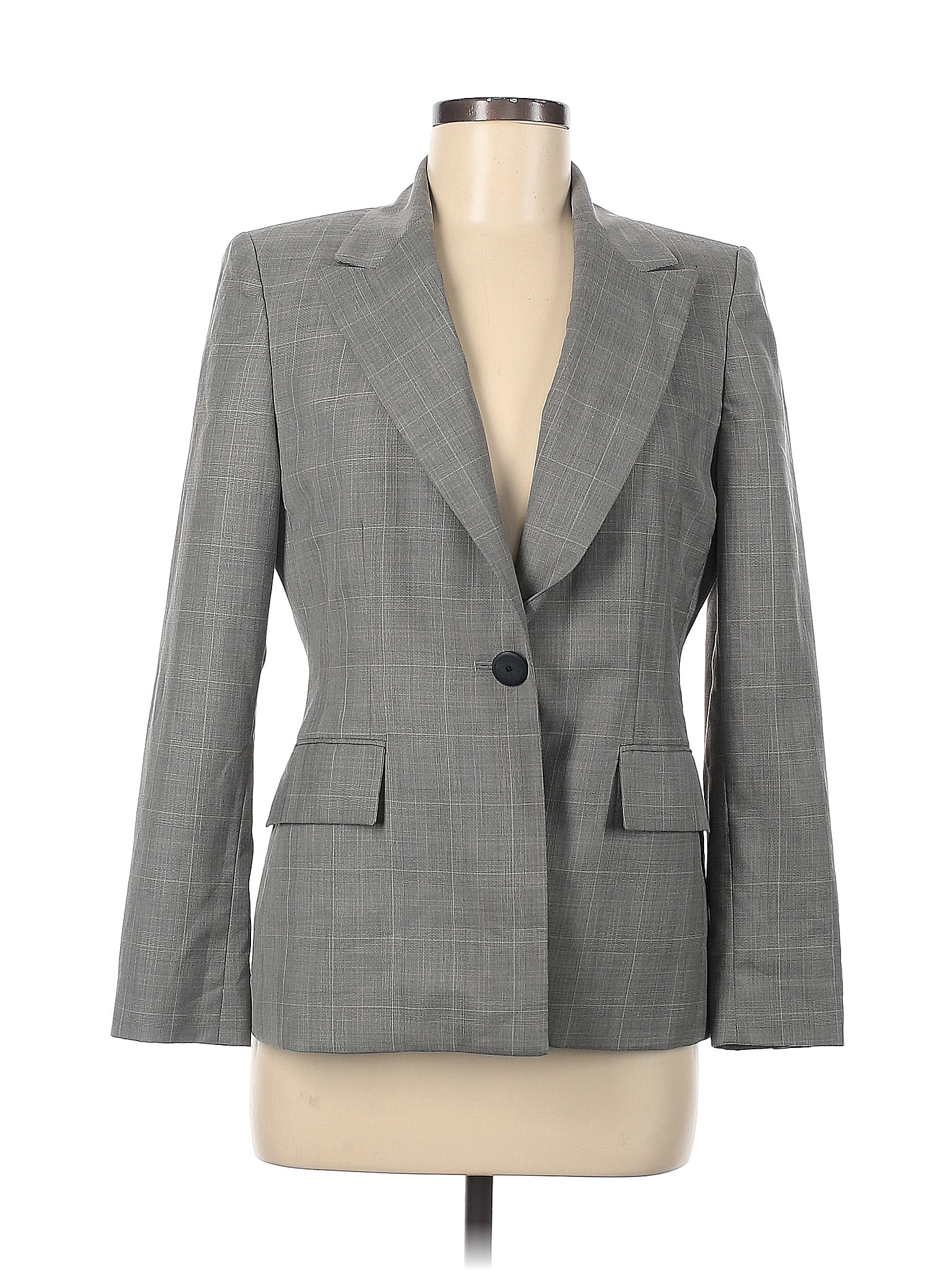 Kasper 100% Polyester Plaid Gray Blazer Size 8 (Petite) - 73% off