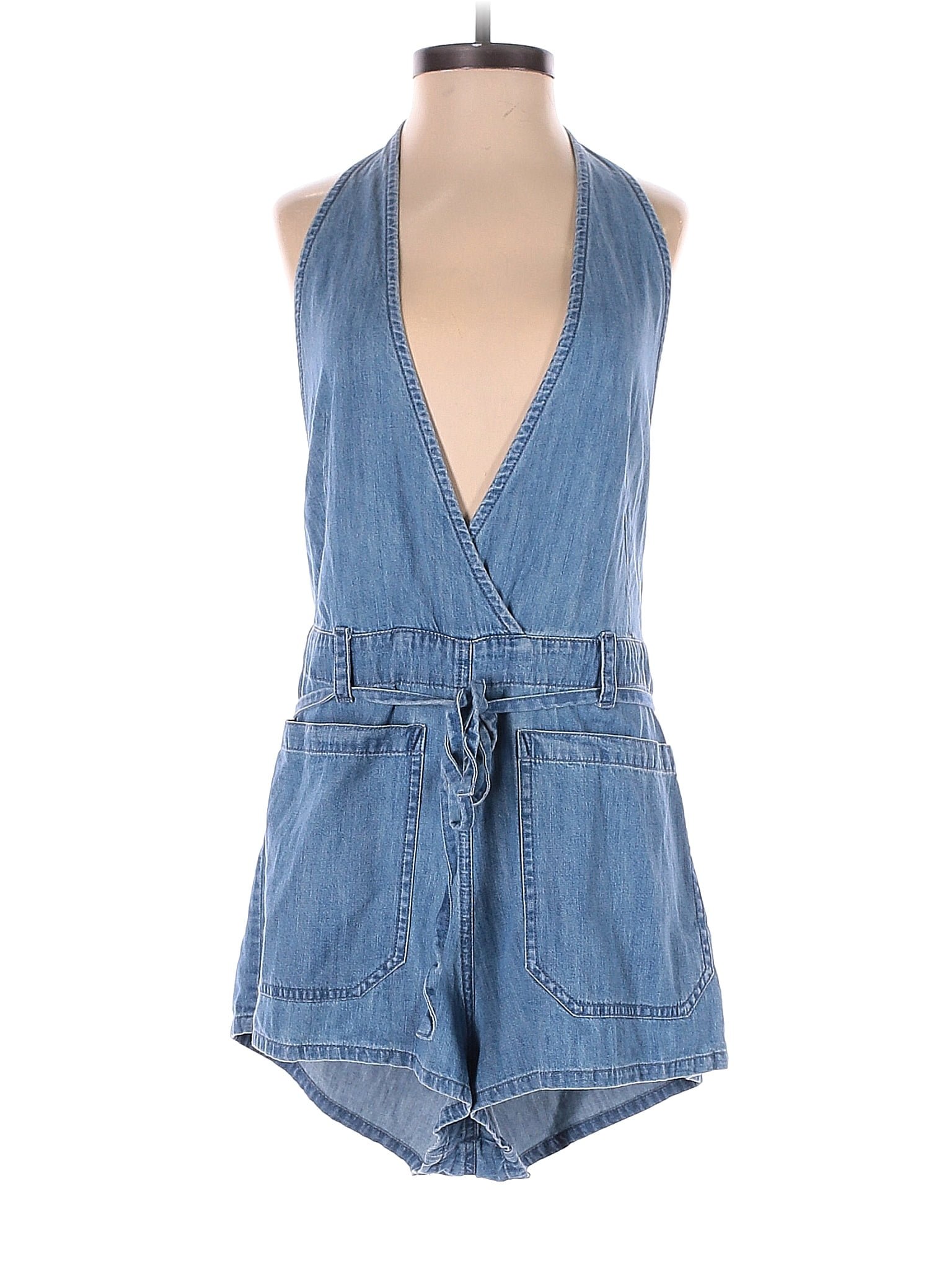 Free People Solid Blue Romper Size 2 - 61% off