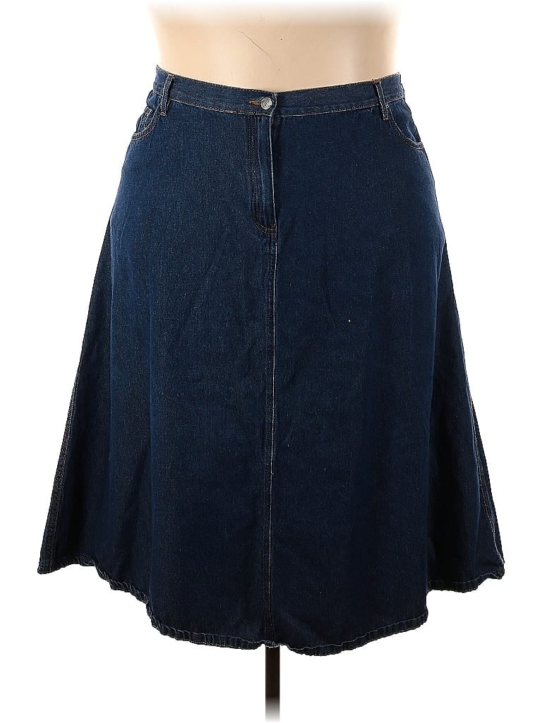 Roaman's 100 Cotton Solid Blue Denim Skirt Size 22 (Plus) 68 off