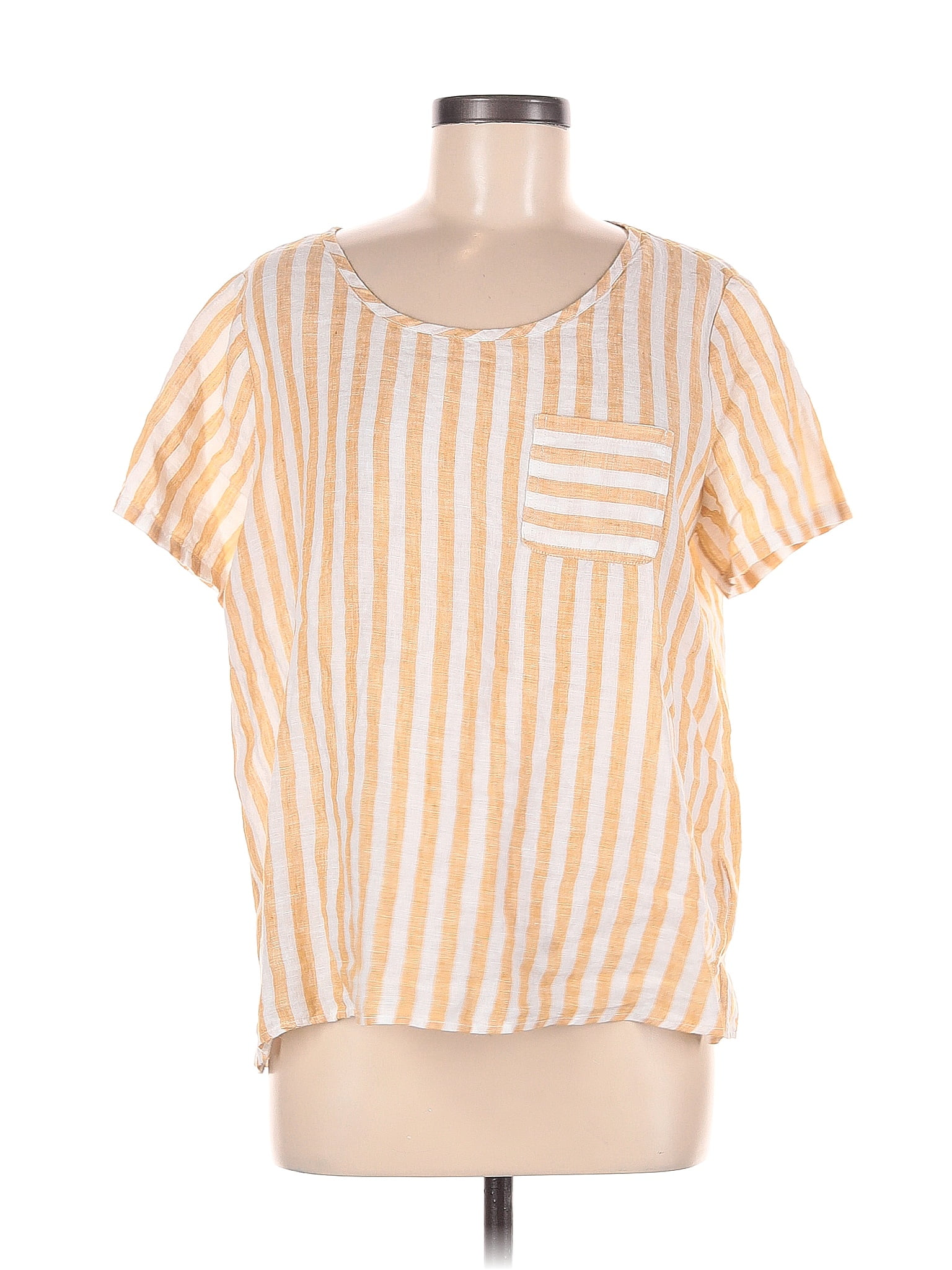 Christian Siriano New York 100% Linen Stripes Yellow Short Sleeve ...