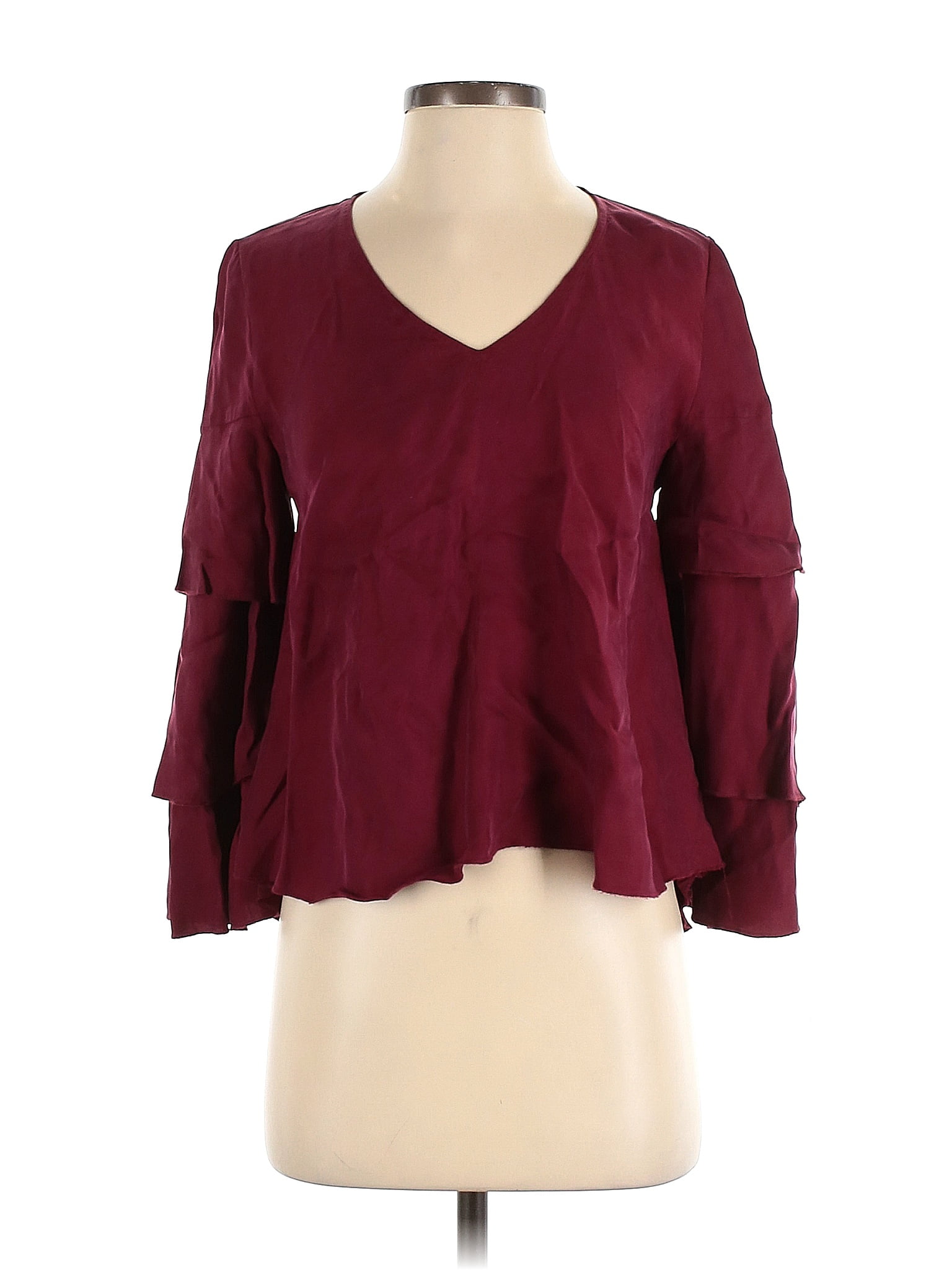 Paper Crown Solid Red Burgundy Long Sleeve Blouse Size S 82 Off