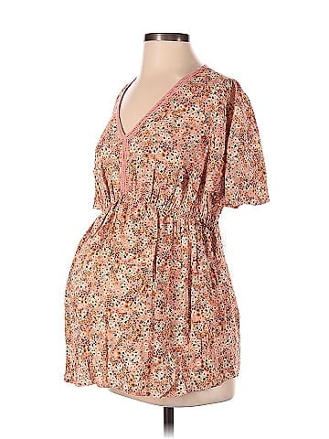 Sonoma Goods for Life 100% Rayon Floral Multi Color Orange Short Sleeve  Blouse Size S (Maternity) - 68% off