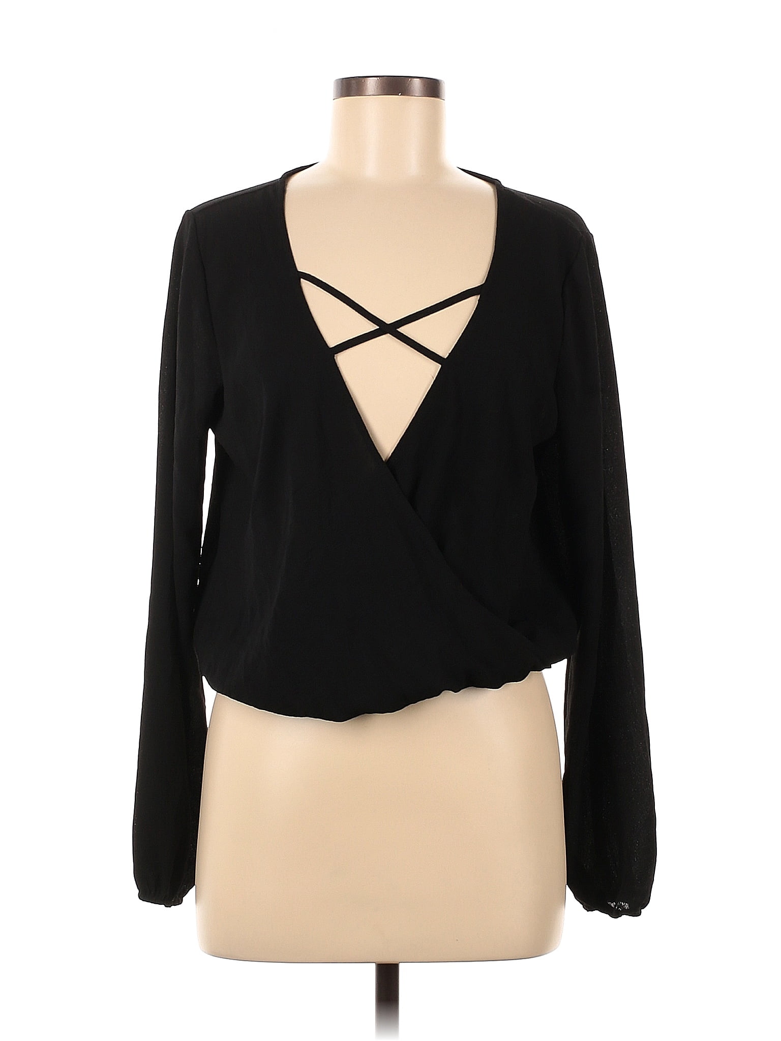 Fashion Nova Solid Black Long Sleeve Blouse Size M 32 Off Thredup