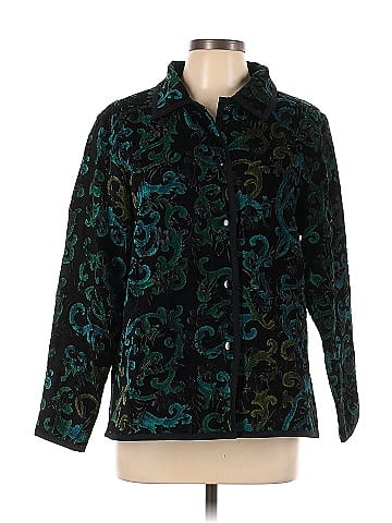 Coldwater Creek Paisley Floral Black Teal Jacket Size L (Petite