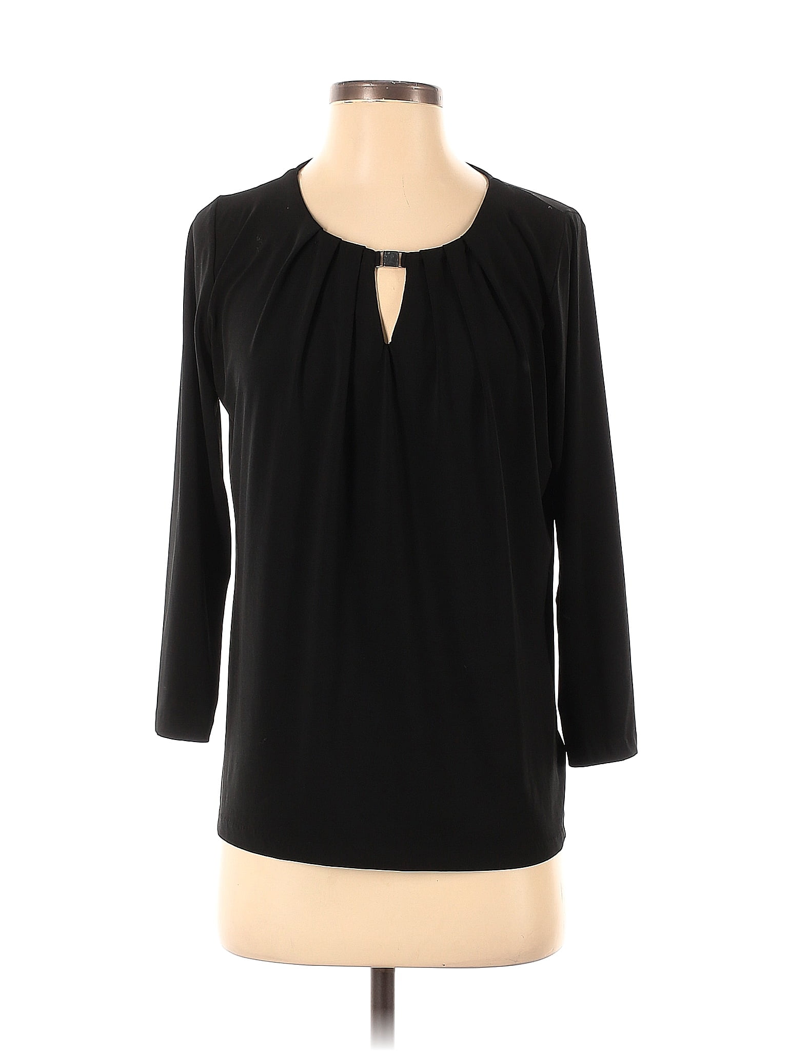 Jones New York Signature Solid Black Long Sleeve Blouse Size S - 80% ...