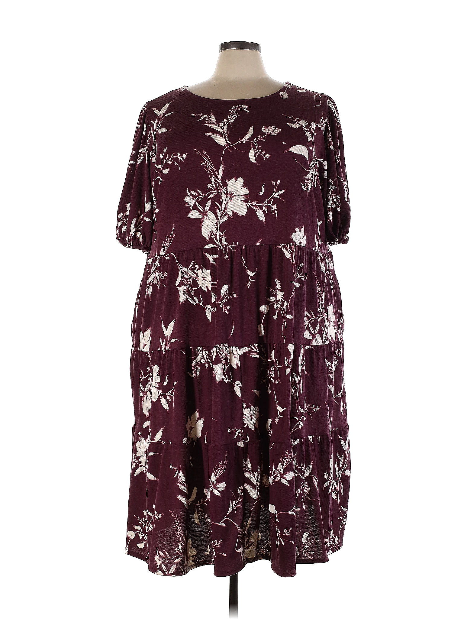 Ava & Viv Floral Burgundy Casual Dress Size 4X (Plus) - 43% off