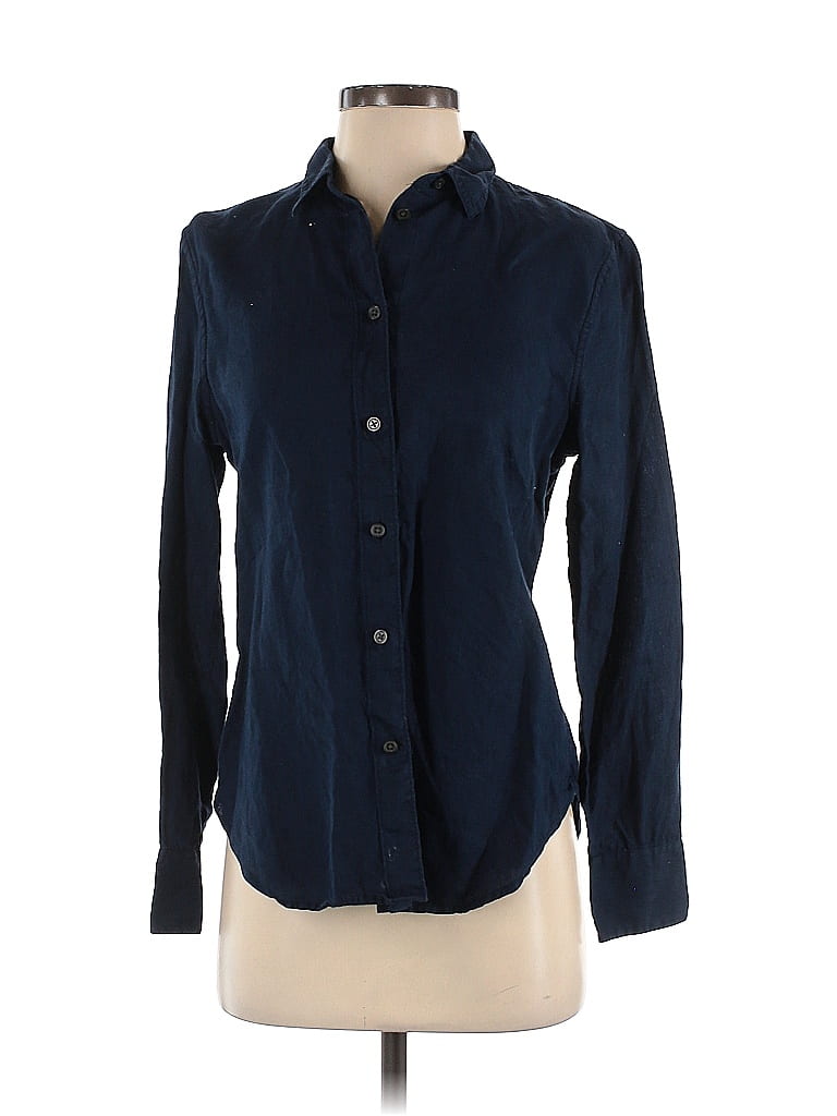 J.Crew 100% Linen Solid Blue Long Sleeve Button-Down Shirt Size 4 - 76% ...