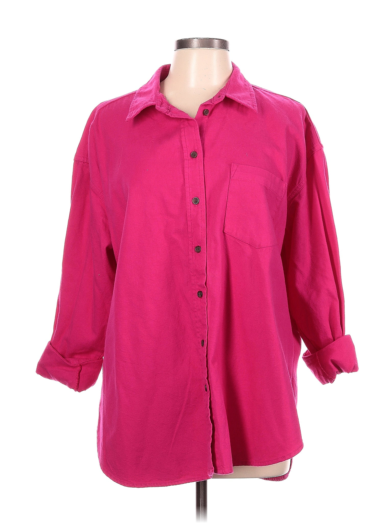 Knox Rose Women's Long Sleeve Button Down Shirt Light Red Size XL