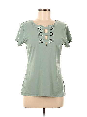 Daytrip Solid Green Short Sleeve Blouse Size M - 63% off