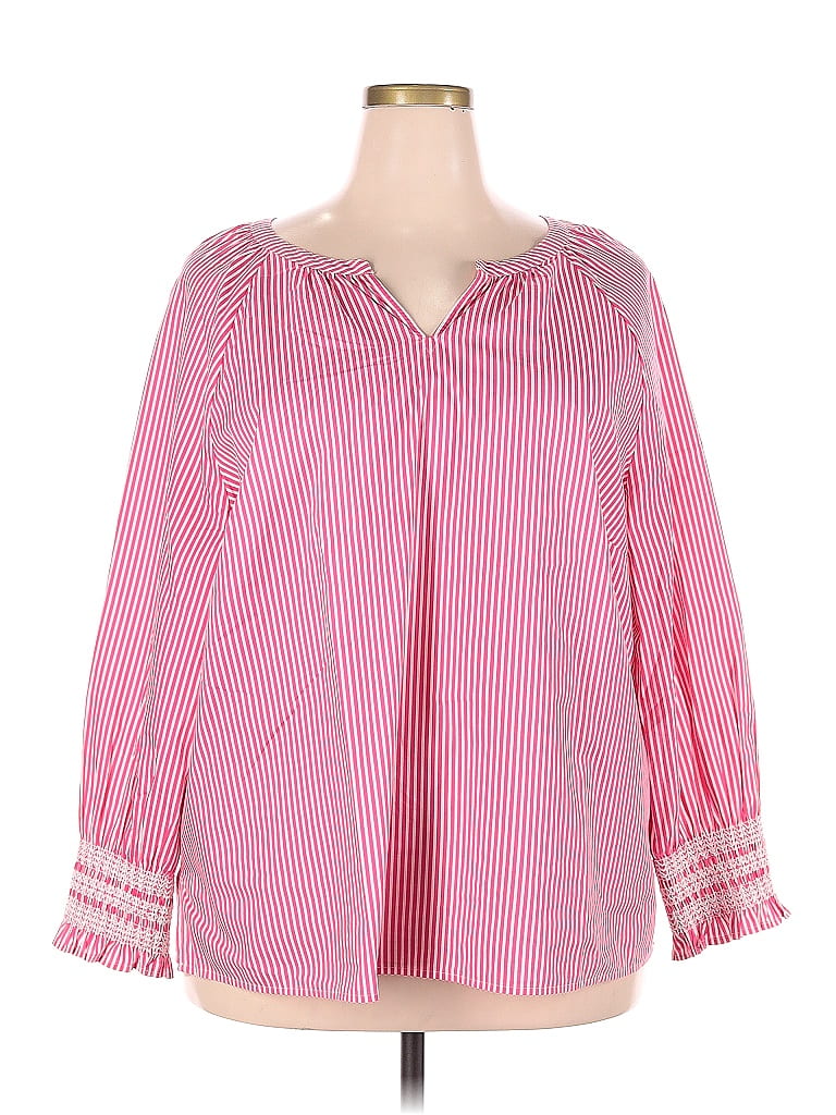 Talbots Stripes Pink Long Sleeve Blouse Size 2X (Plus) - 68% off | ThredUp