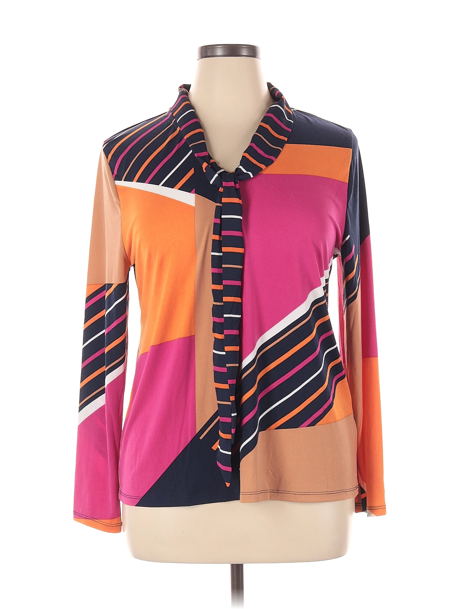 Orange and Blue Color Block Striped Long Sleeve Top