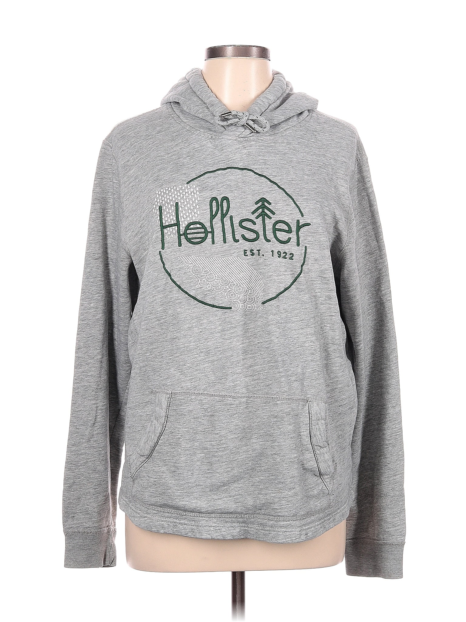 Hollister 100% Cotton Graphic Marled Gray Pullover Hoodie Size L