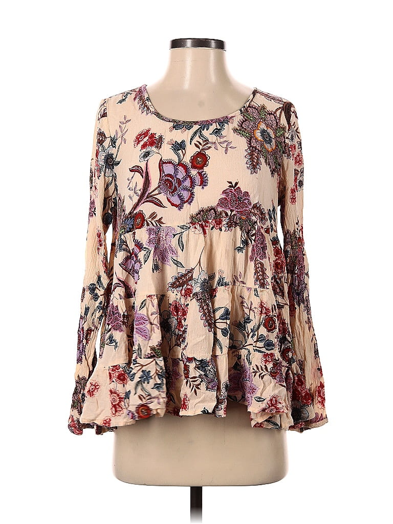 Patrons of Peace 100% Rayon Floral Ivory Long Sleeve Blouse Size S - 73 ...