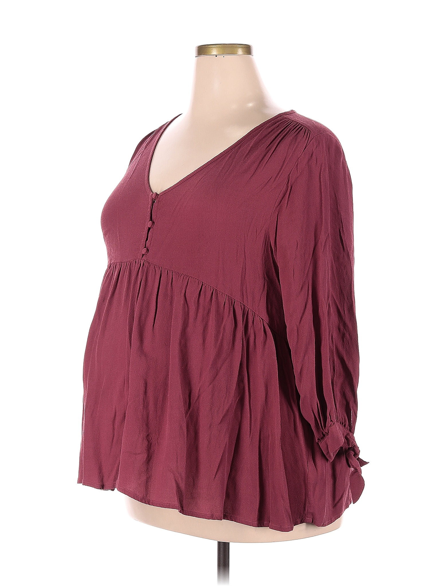 The Nines by Hatch 100% Rayon Polka Dots Burgundy Long Sleeve Henley Size  XXL (Maternity) - 84% off