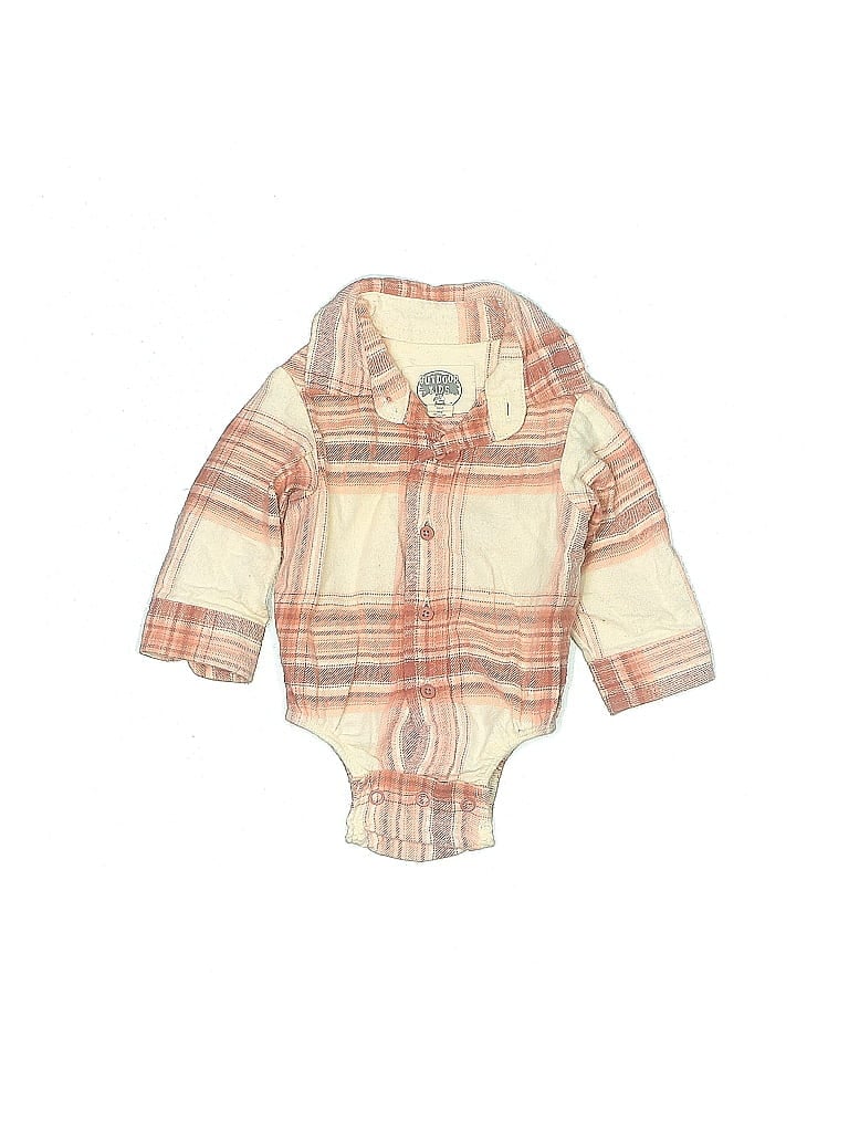 Bass Pro Shops 100% Cotton Plaid Tweed Orange Long Sleeve Onesie Size 0-3 mo - photo 1