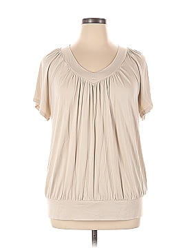 JM Collection -Solid Scoop Neck Pleated Top