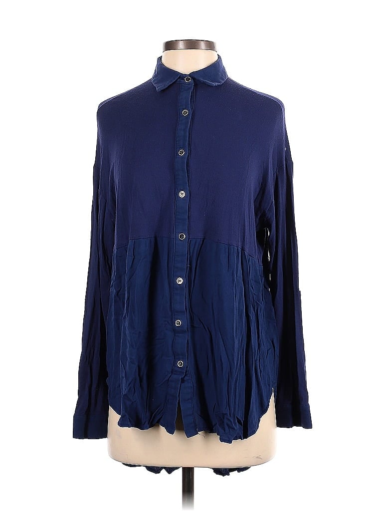 Pre-owned Everleigh Long Sleeve Blouse In Blue