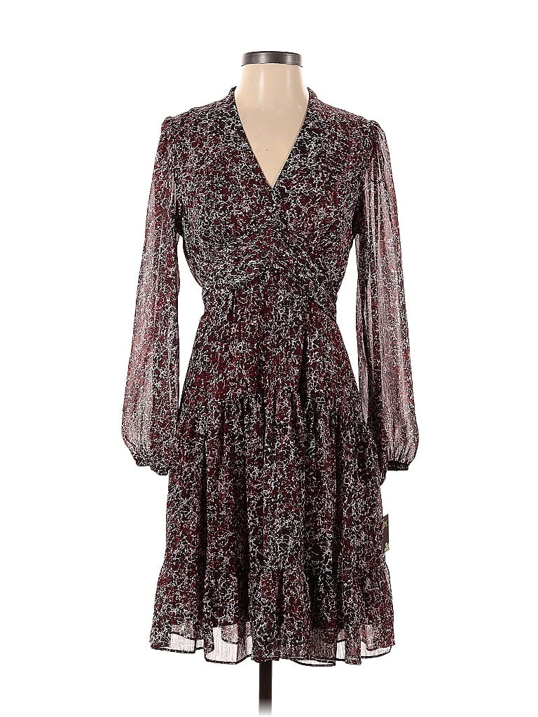 Taylor 100% Polyester Floral Motif Paisley Burgundy Casual Dress Size 4 - photo 1